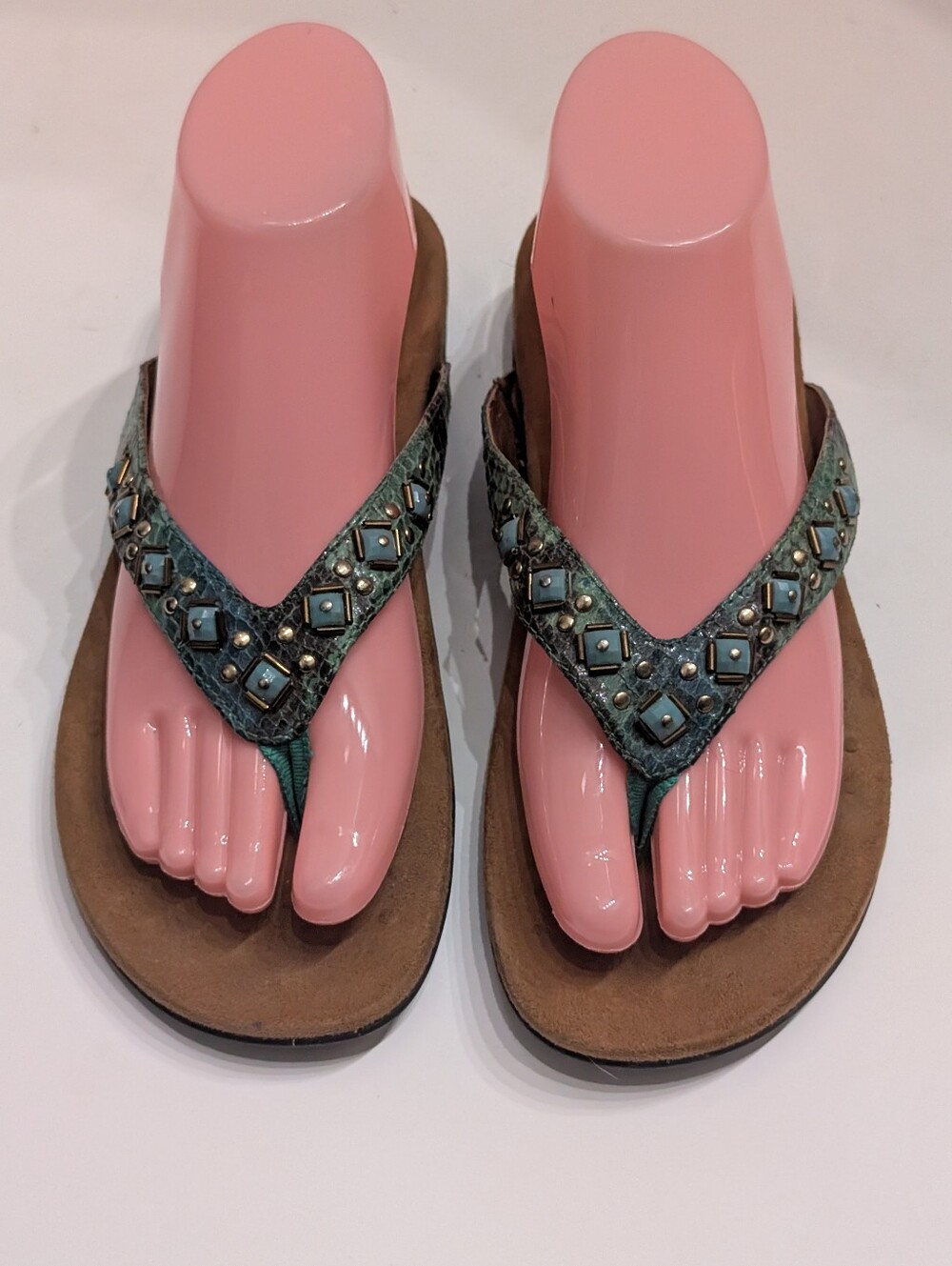 Vionic Women's 7 Floriana Sandals Flip Flops Snake Turquoise Arch Support